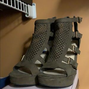 Guess Army Green Platform Wedge Sandals